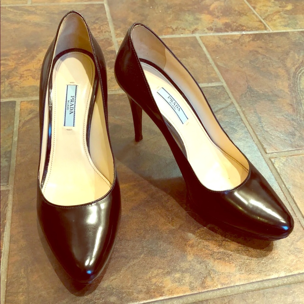 Prada black leather heels